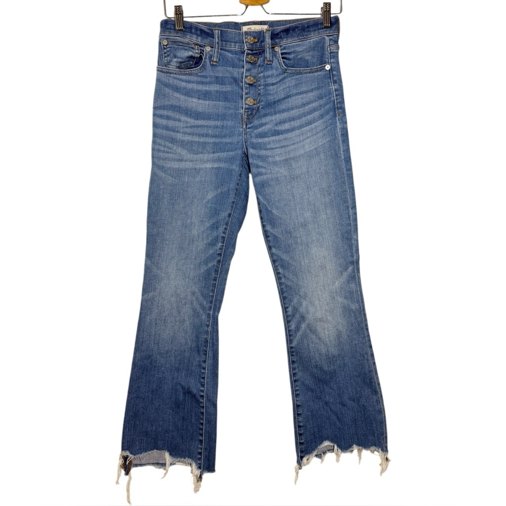 Madewell Medium Blue Chewed Raw Hem Cali Demi Boot Jeans - 27